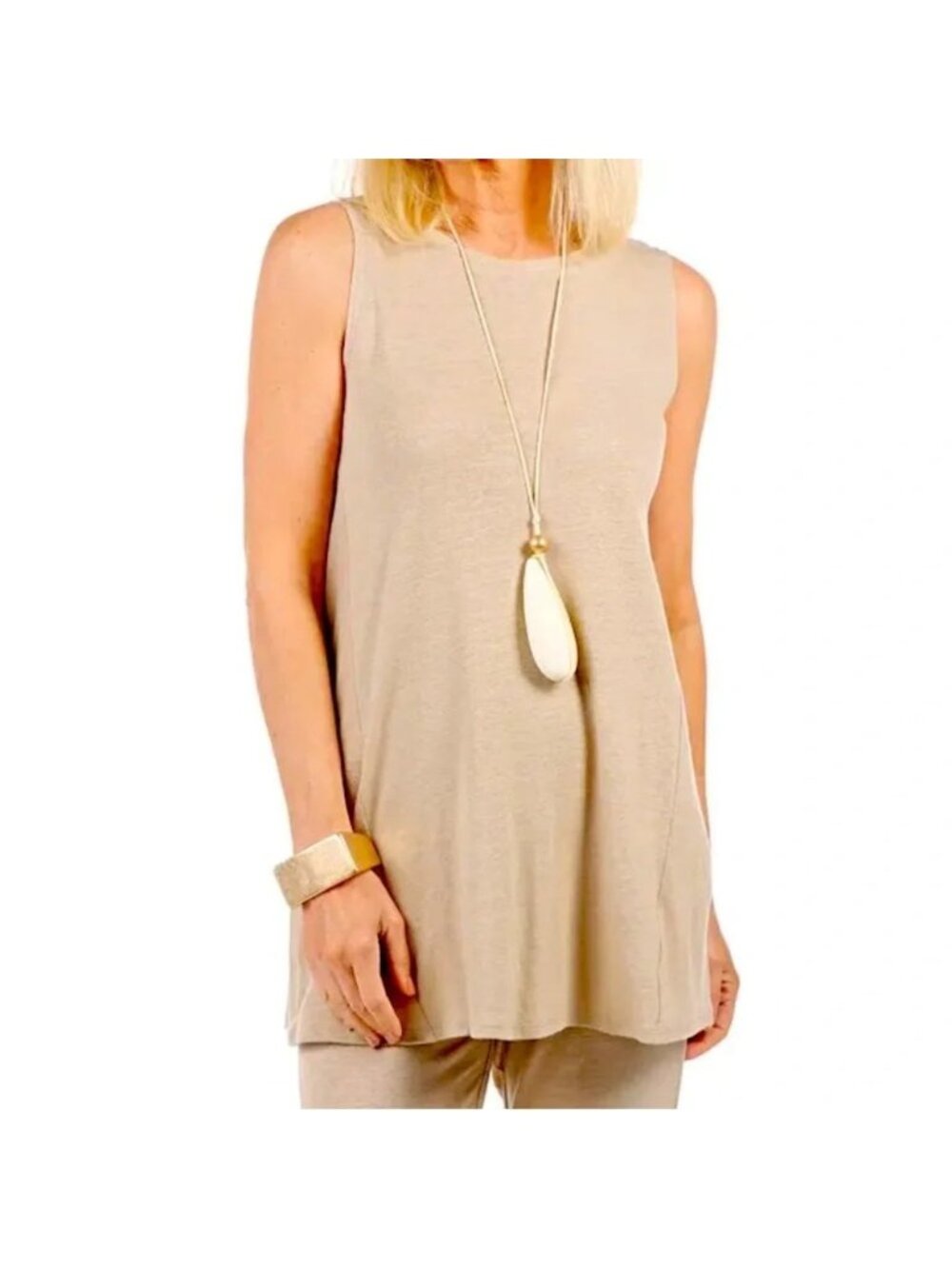 NEW MarlaWynne Beige Linen Blend Sleeveless Tunic - Small